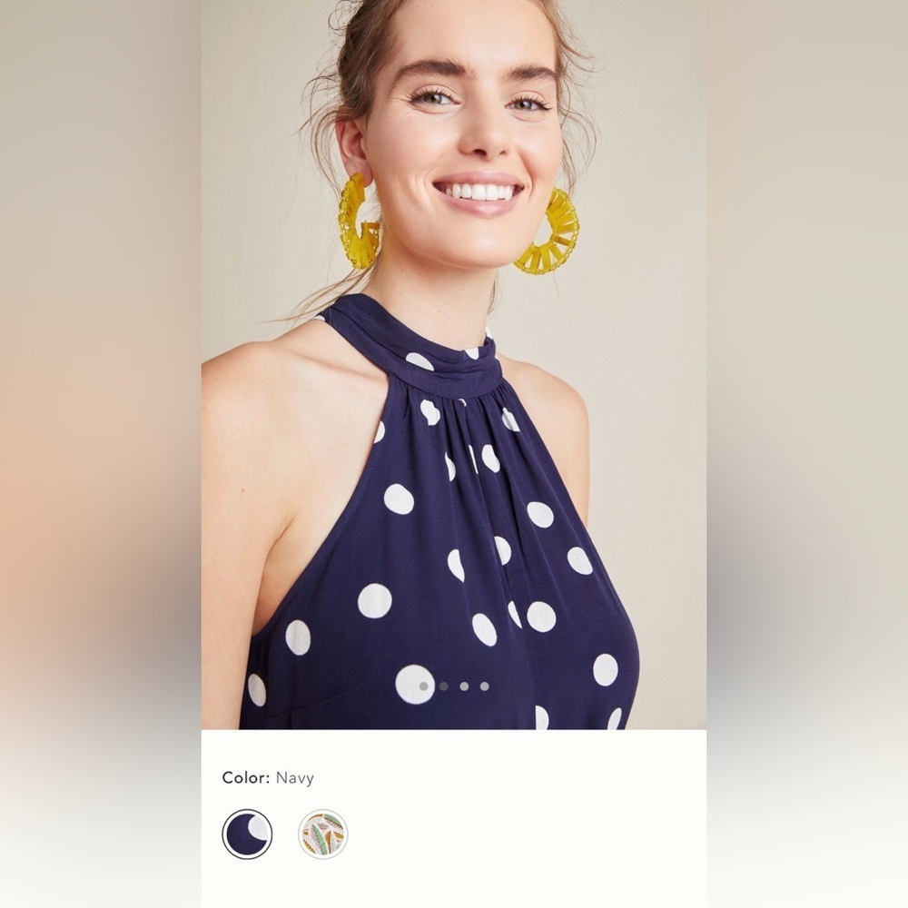 Large Anthropologie Maddie halter romper Navy blue White Polka Dot shorts - Picture 7 of 16